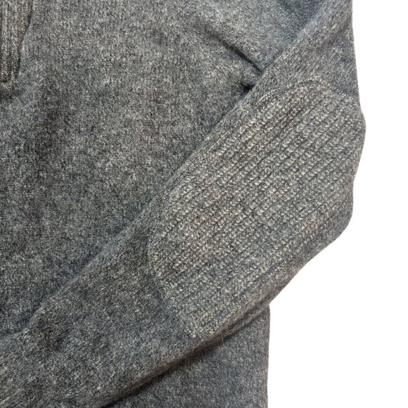 Blue Wool Quarter-Zip Mens Sweater M Gray Ribbed Collar & Elbow Patches - Picture 3 of 7